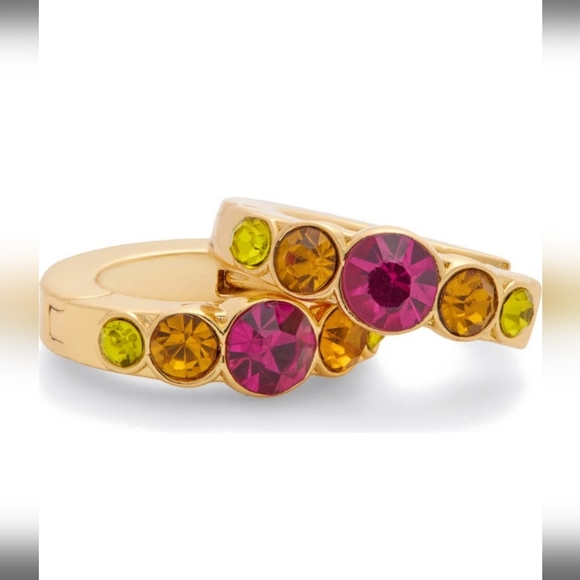 Kurt Geiger Gold-Tone Huggie Hoop Earrings Crystal, NWT In Box - Picture 4 of 9